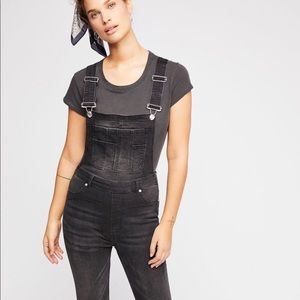 Free People Black Lexden Denim Overalls Sz 28